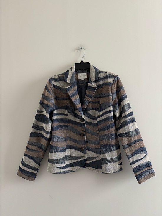 erin london Jackets & Blazers - Vintage Erin London Blazer Blue Jacquard Print Womens S Retro Office Y2K Artsy